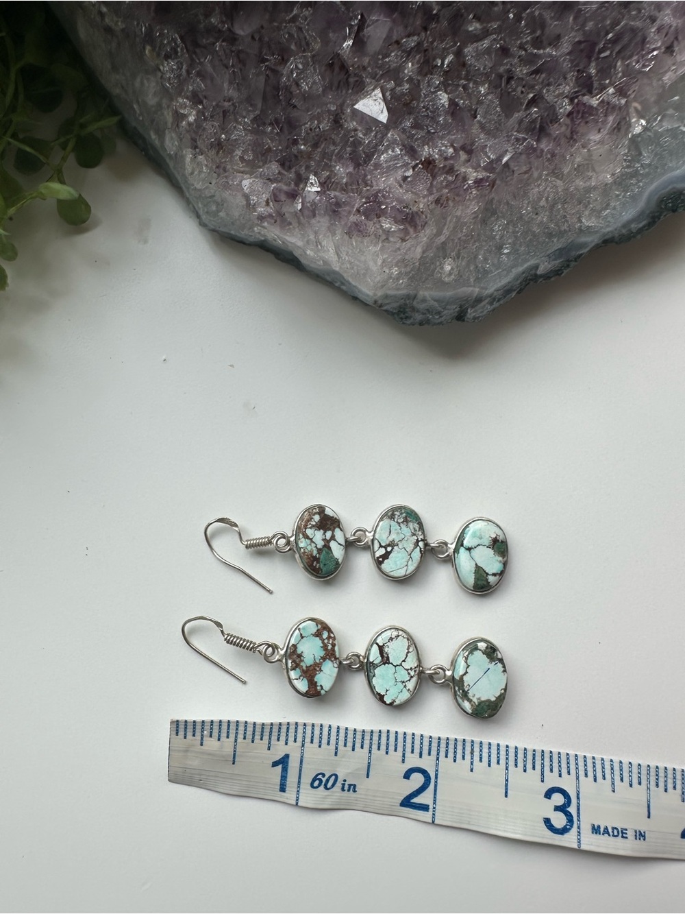 Turquoise Drop Dangle Earrings in Light Blue-Green Sterling Silver 925 - Picture 7 of 7